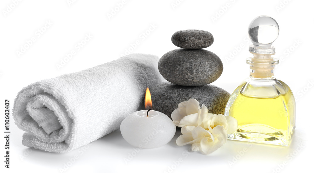 Spa still life with pebbles isolated on white Spa still life with pebbles isolated on white