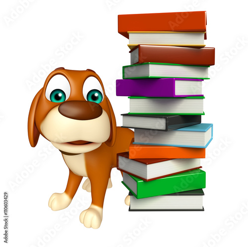 fun  Dog cartoon character  with book stack © visible3dscience