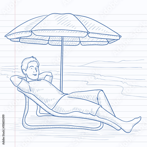 Man sitting in chaise longue.