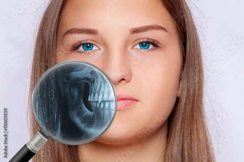 Radiograph of a face of a woman, dentistry
