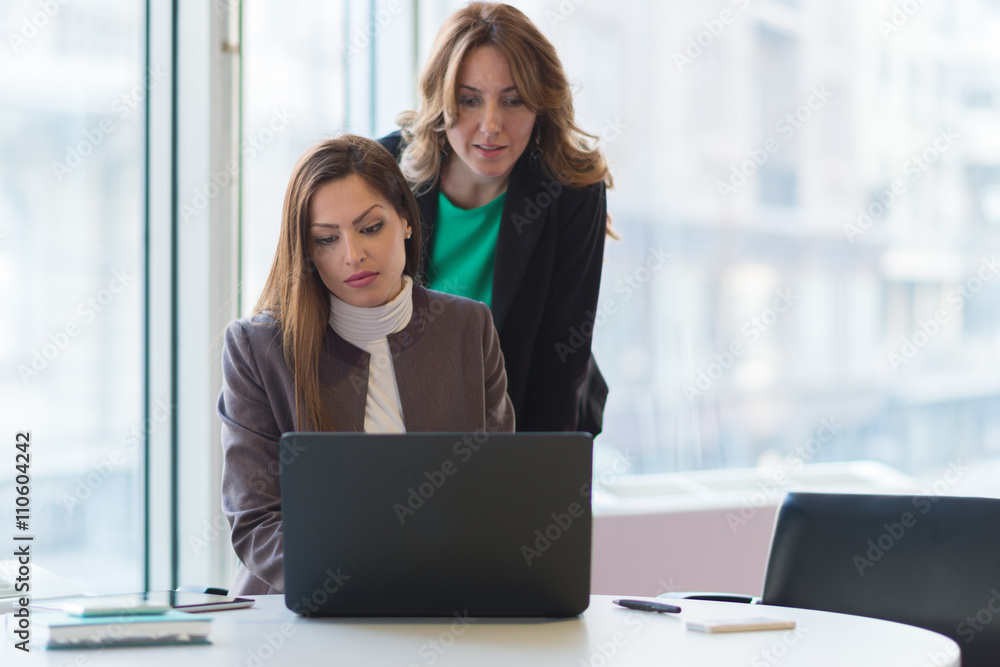 Two smiling businesswoman working together.. Two smiling businesswoman working together..