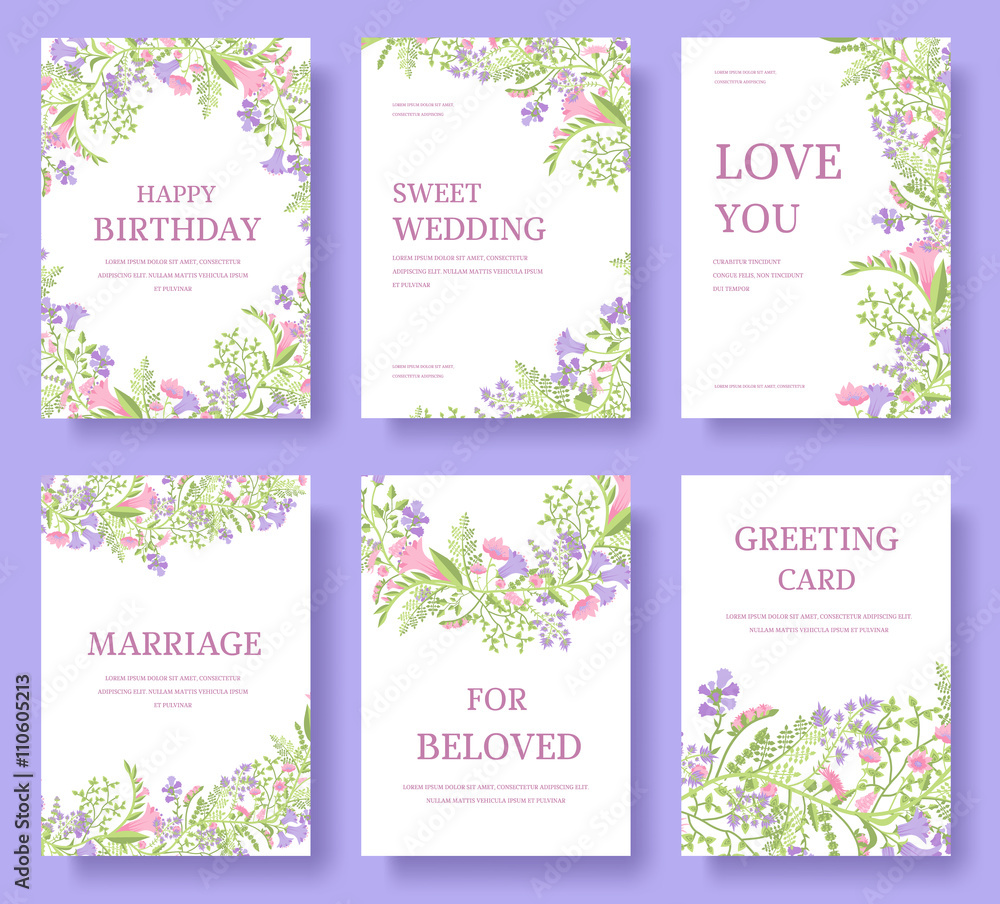 Set of flower invitation cards or banner brochure illustration design 