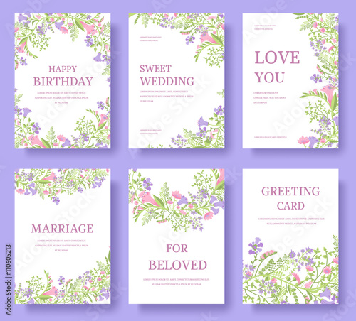 Set of flower invitation cards or banner brochure illustration design 