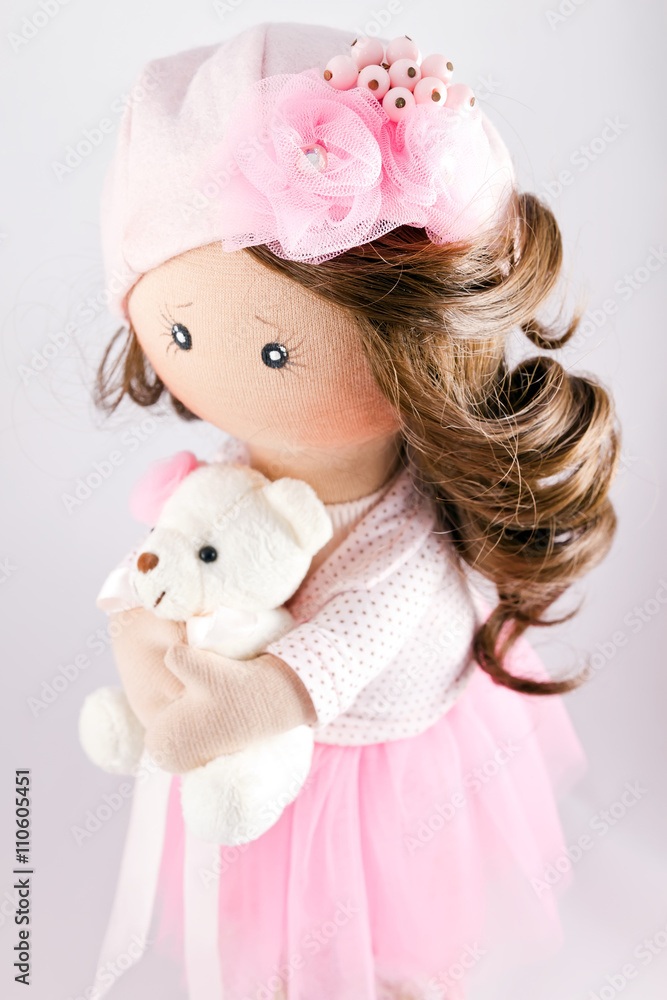  rag doll textile handmade with natural hair