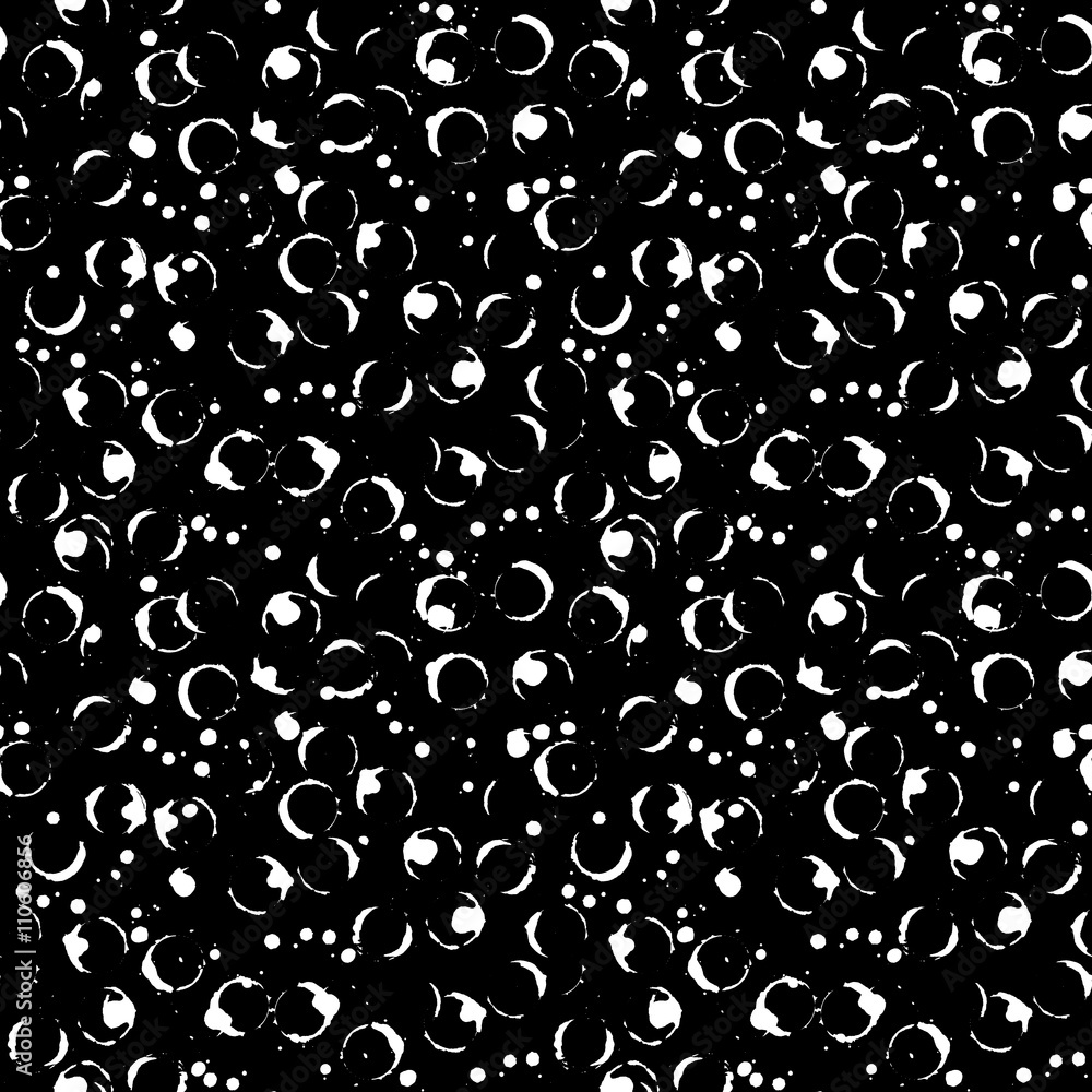 Abstract black and white monochrome ink circle seamless pattern