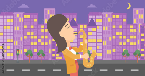 Woman playing saxophone.