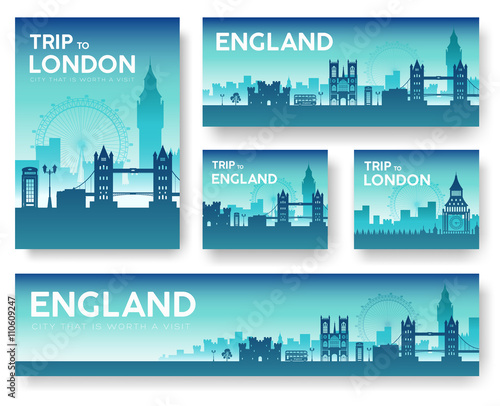 Photography England landscape vector banners set. Vector design illustration