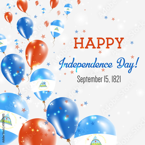 Nicaragua Independence Day Greeting Card. Flying Balloons in Nicaragua National Colors. Happy Independence Day Nicaragua Vector Illustration.