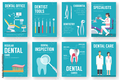 Dental office interior illustration background. Dentist icons concept 