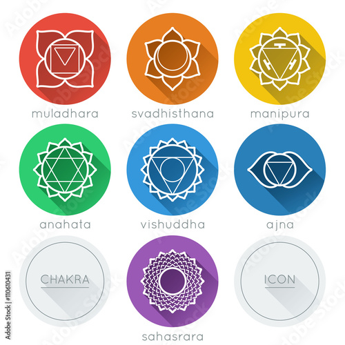 Set of round chakras icons with shadow  photo