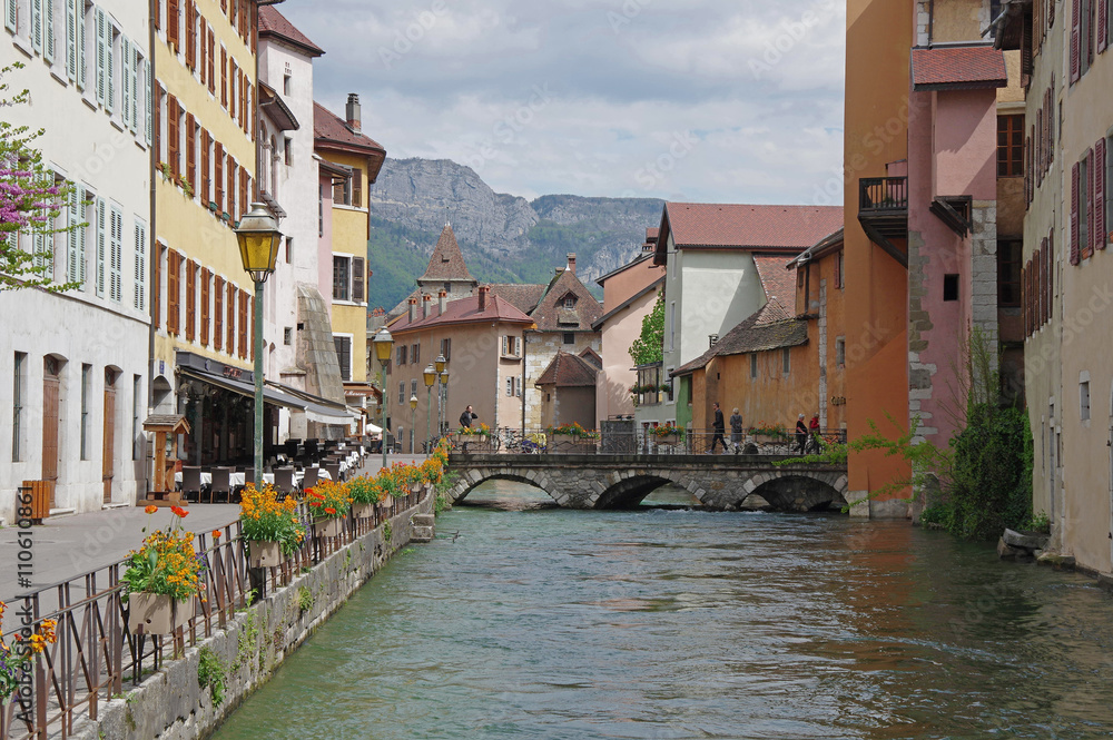 View of the canal in city centre of Annecy