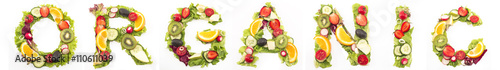 Word organic made of salad and fruits