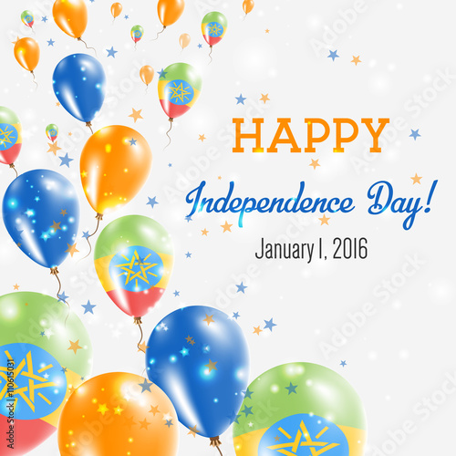 Ethiopia Independence Day Greeting Card. Flying Balloons in Ethiopia National Colors. Happy Independence Day Ethiopia Vector Illustration.