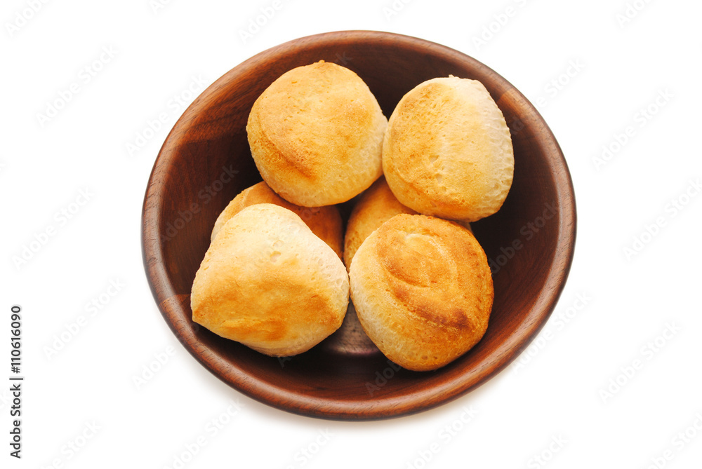 Baked Fresh Biscuits in a Wooden Bowl