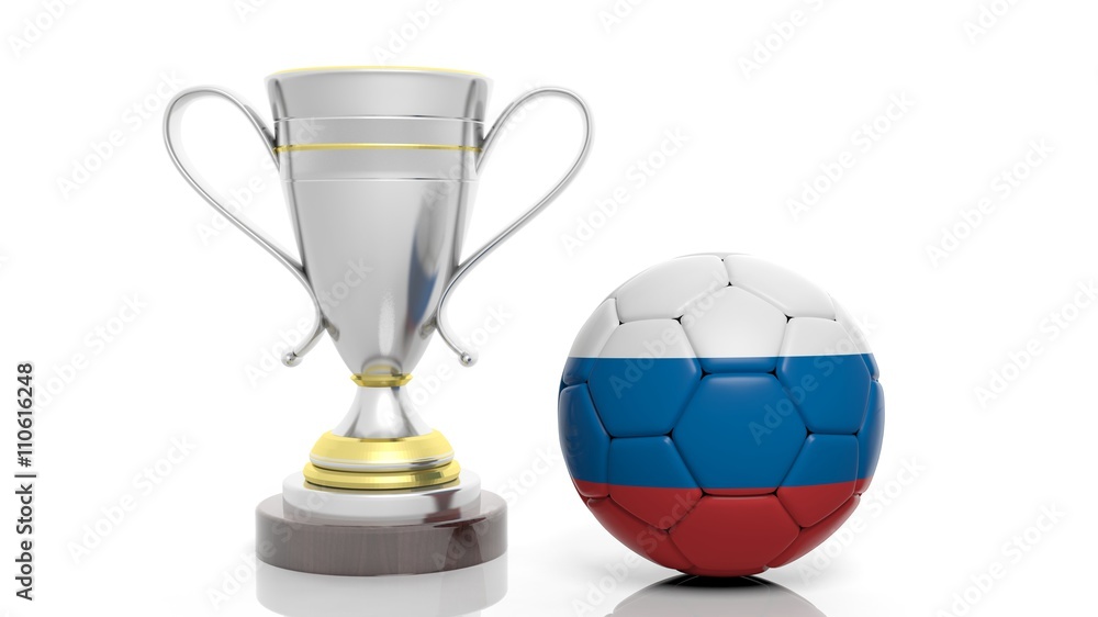 3d rendering of a Golden Silver trophy and soccer ball 3d rendering of a Golden Silver trophy and soccer ball