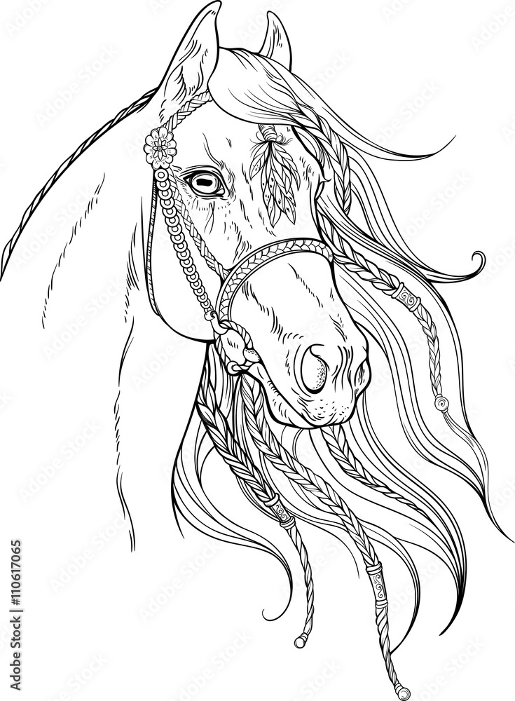horse decorated with floral elements. horse decorated with floral elements.