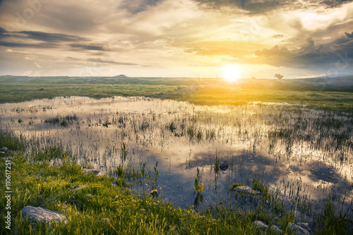 sunset and bog