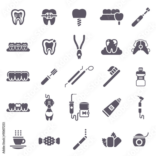 Set of Black Dental Icons Isolated on White. 