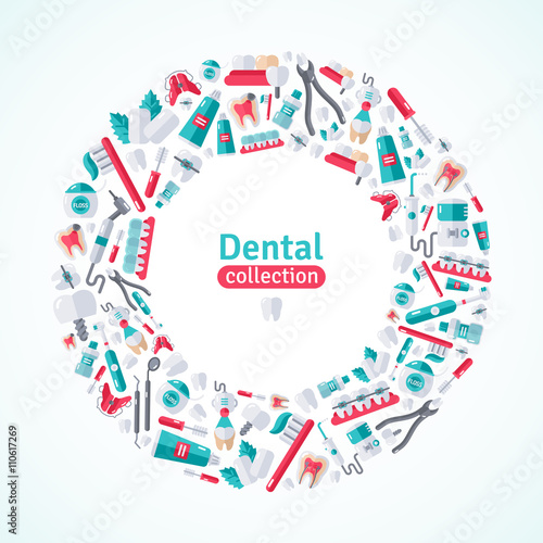 Circle Frame with Dental Flat Icons.