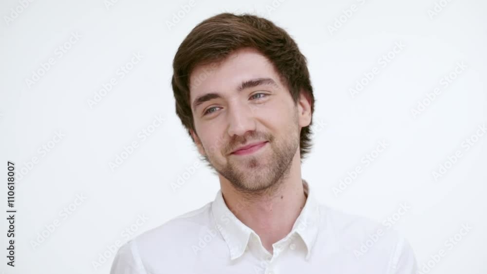 Cute man suspect something. Close up. Slow motion.