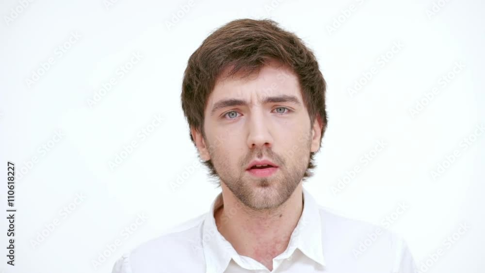 Handsome man being a loss. Close up. Slow motion Handsome man being a loss. Close up. Slow motion