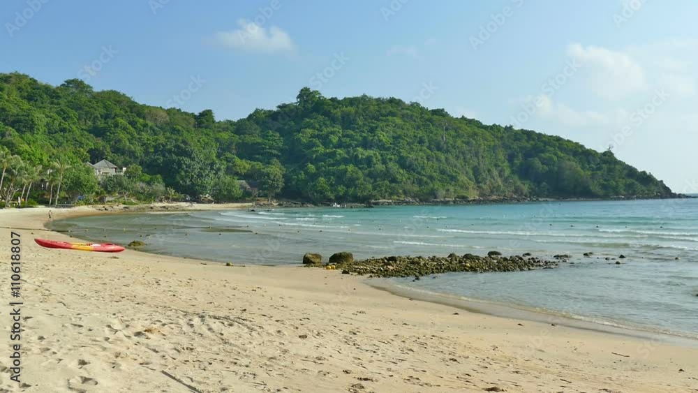 Nature with tropical sea and beach on white cloud and blue sky Nature with tropical sea and beach on white cloud and blue sky