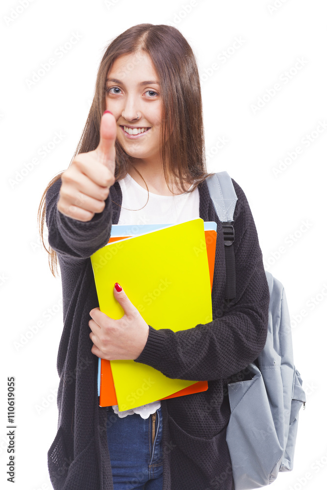 Cute young student girl thumbs up, isolated on white background Cute young student girl thumbs up, isolated on white background