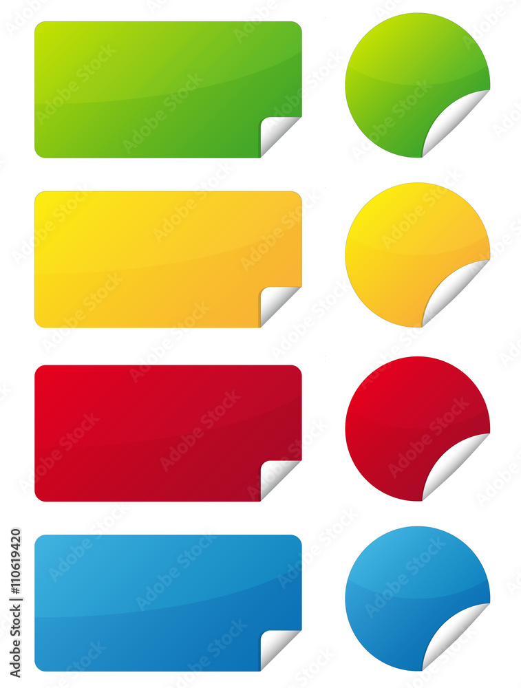 Set etichette adesive colorate con angolo piegato Stock Vector