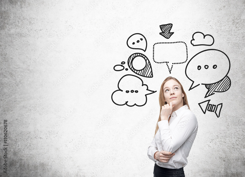 Delegating concept with thoughtful businesswoman Delegating concept with thoughtful businesswoman