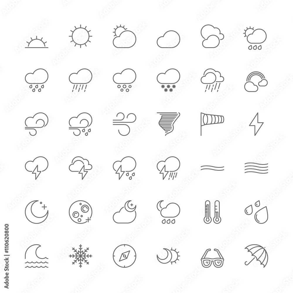 Line icons. The weather - obrazy, fototapety, plakaty 