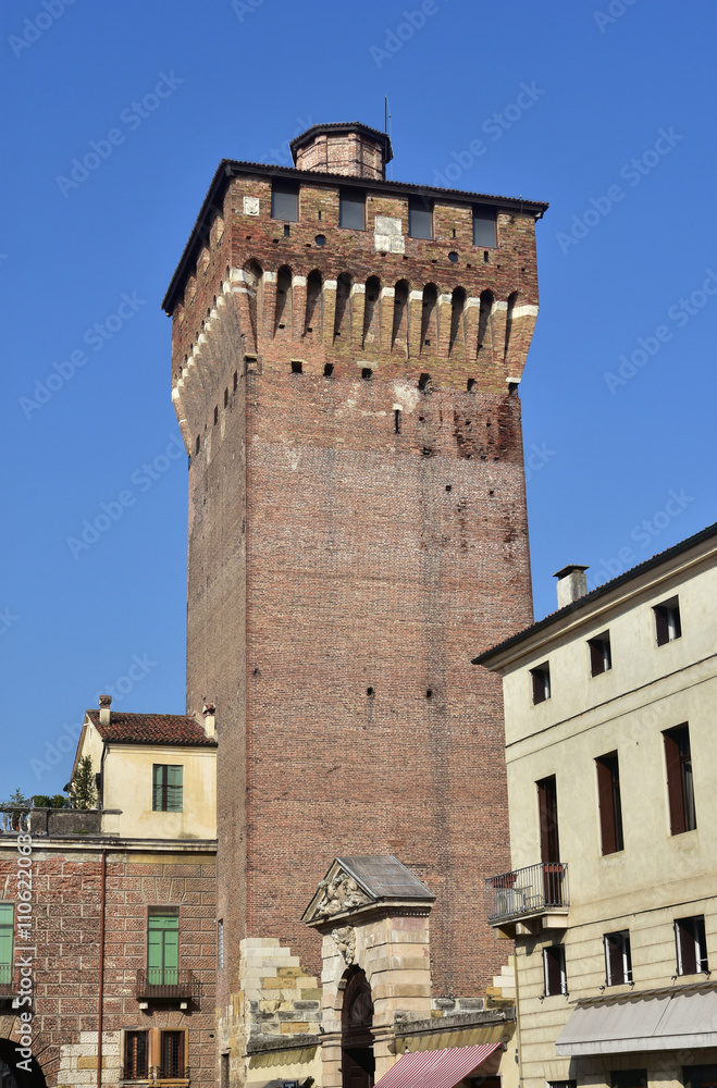 Porta Castello Tower, an imposing medieval tower over Vicenza main gate, the last surviving part of an ancient castle