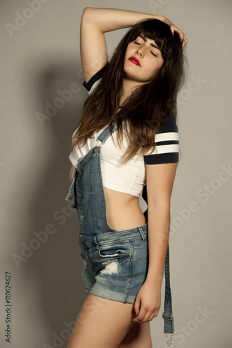 Gorgeous Young Brunette in Overalls