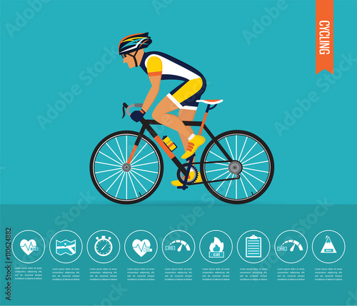 Cyclist on the sports bike. Bicycle vector infographic