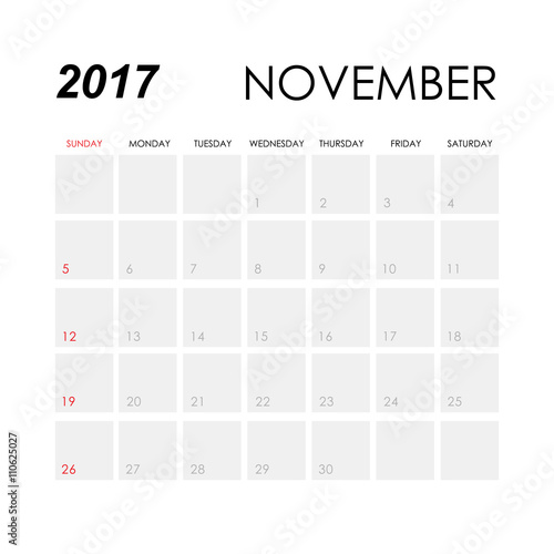 Template of calendar for November 2017 