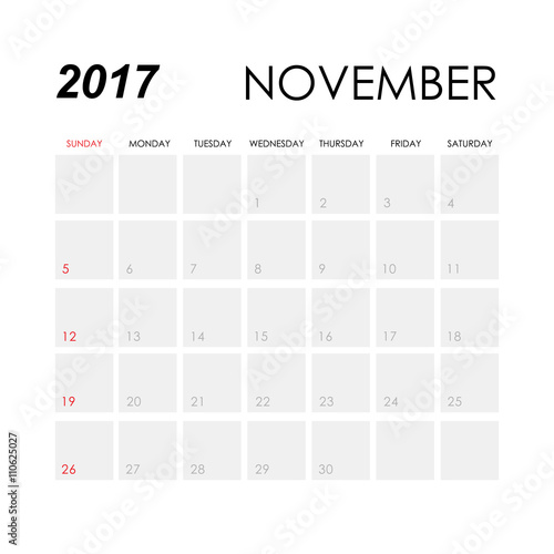 Template of calendar for November 2017
