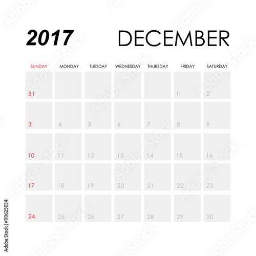 Template of calendar for December 2017
