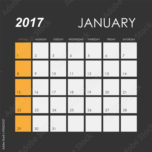 Template of calendar for January 2017
