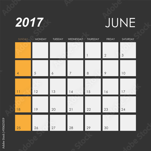 Template of calendar for June 2017

