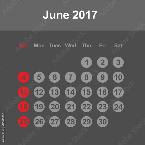 Template of calendar for June 2017
