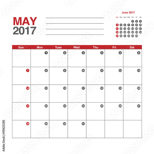 Template of calendar for May 2017

