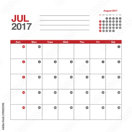 Template of calendar for July 2017
