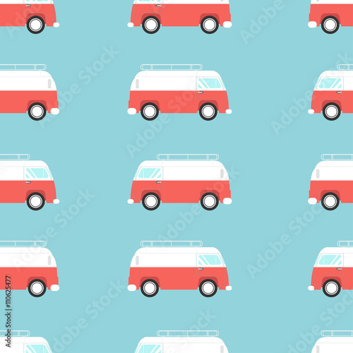 Vector illustration of a retro van,Seamless pattern
