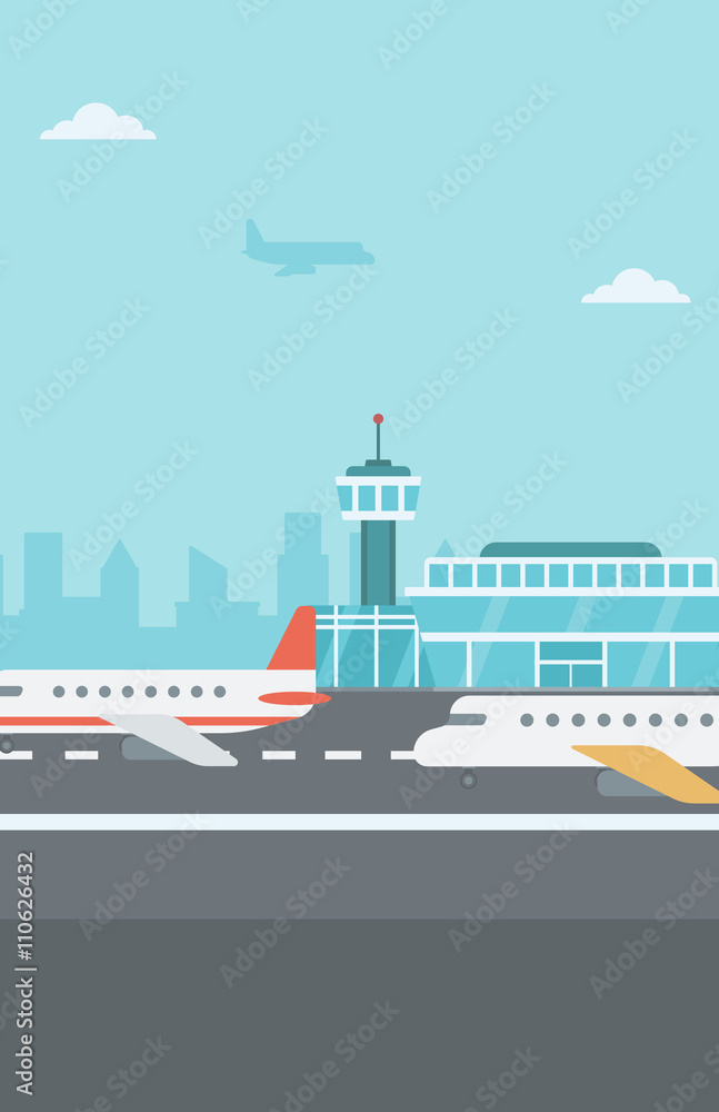 Fototapeta premium Background of airport with airplanes.