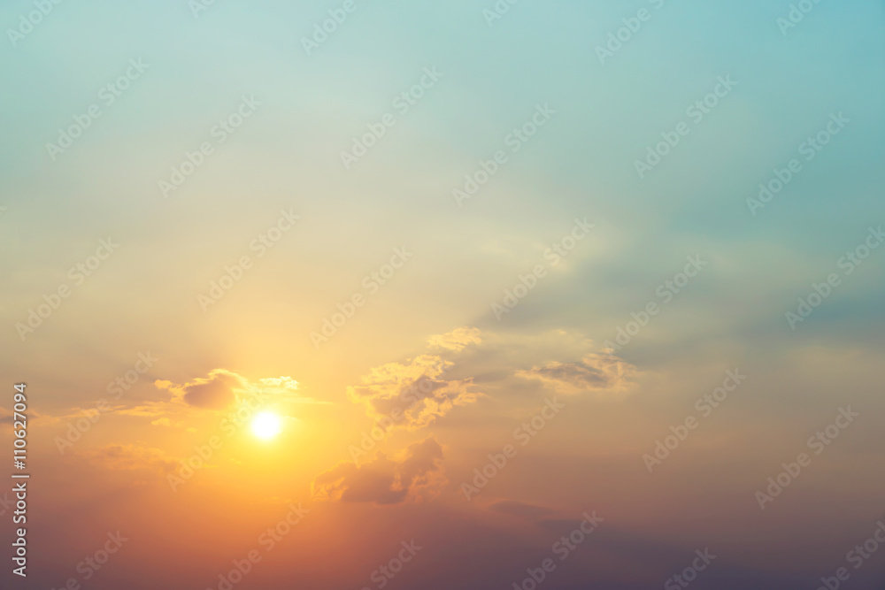 sunset on blue sky with clouds - vintage color effect styles
