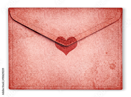 Red old Envelope with heart symbol on white background © OHishi_Foto