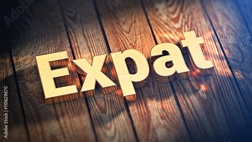 Obraz na płótnie Word Expat on wood planks