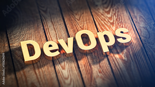 Word DevOps on wood planks