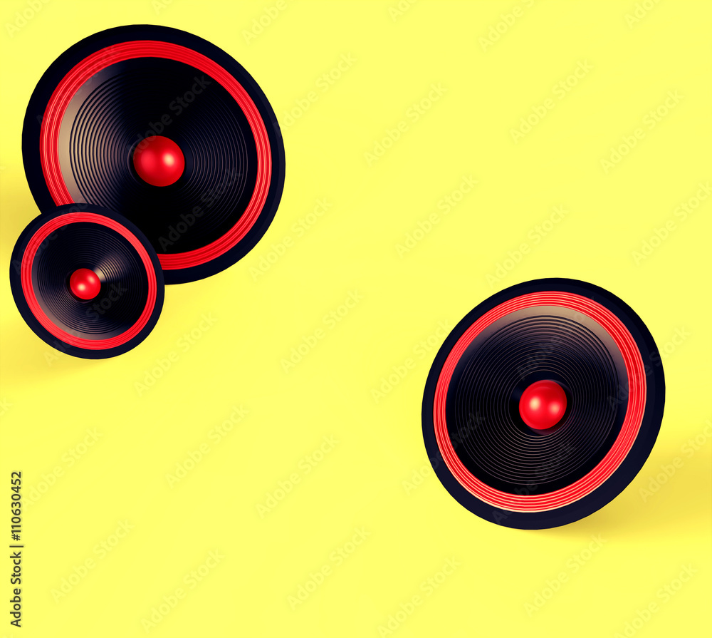 Three Speaker music and yellow Background Art Three Speaker music and yellow Background Art