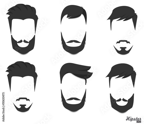 Hipster hair and beards, fashion vector illustration set.