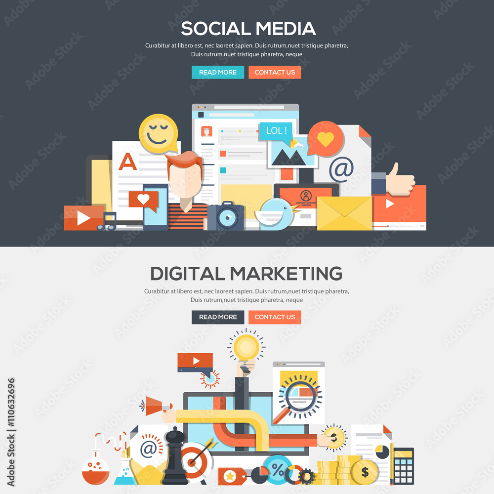 Flat design concept banner - Social Media and Digital Marketing Flat design concept banner - Social Media and Digital Marketing